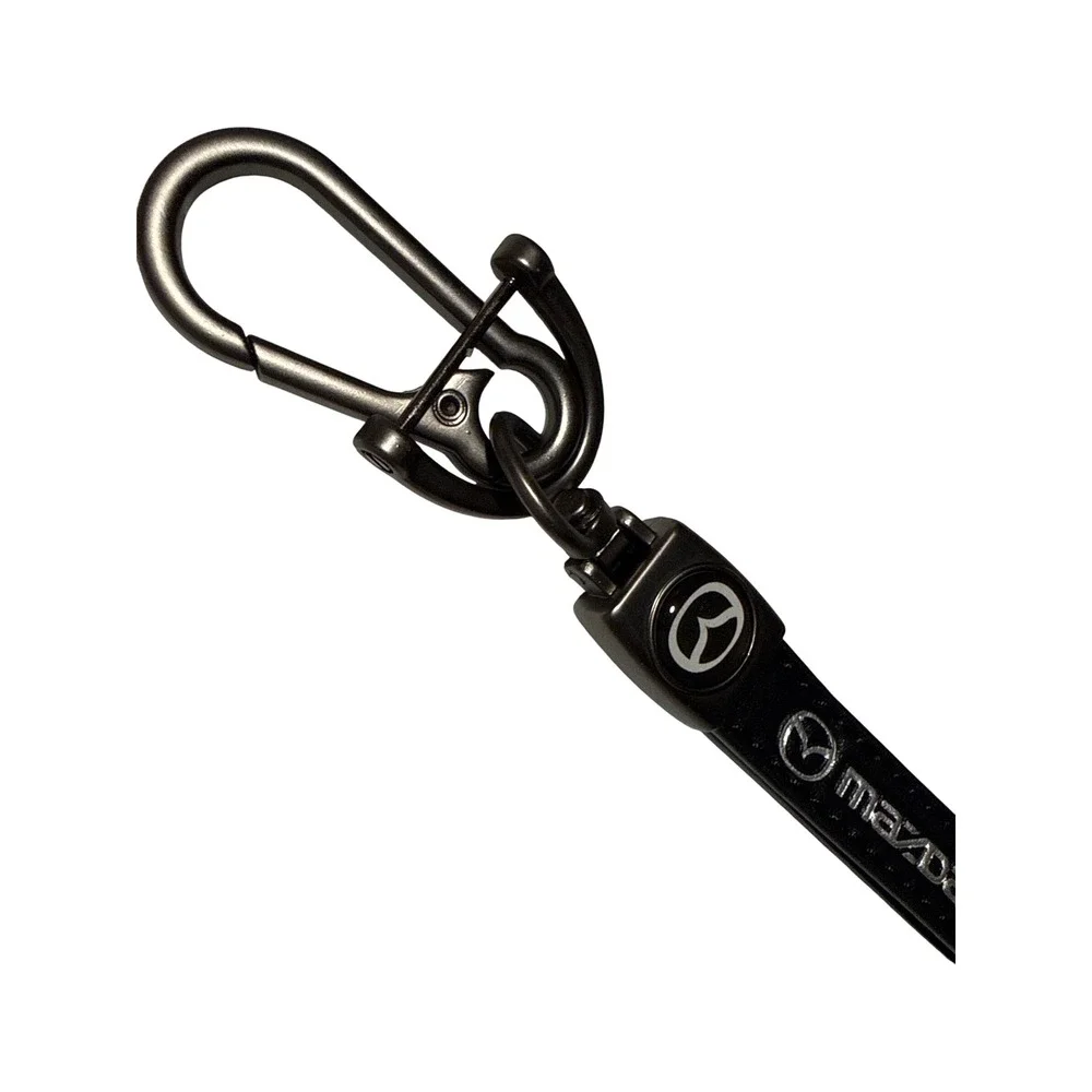 Mazda Keychain Gunmetal Carabiner Black Leather Strap with Mini Screwdriver